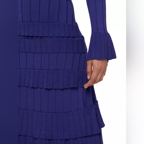 Rachel Parcell | Rib Midi Dress With Pointelle Ruffles in Blue Size XS New - Picture 7 of 7
